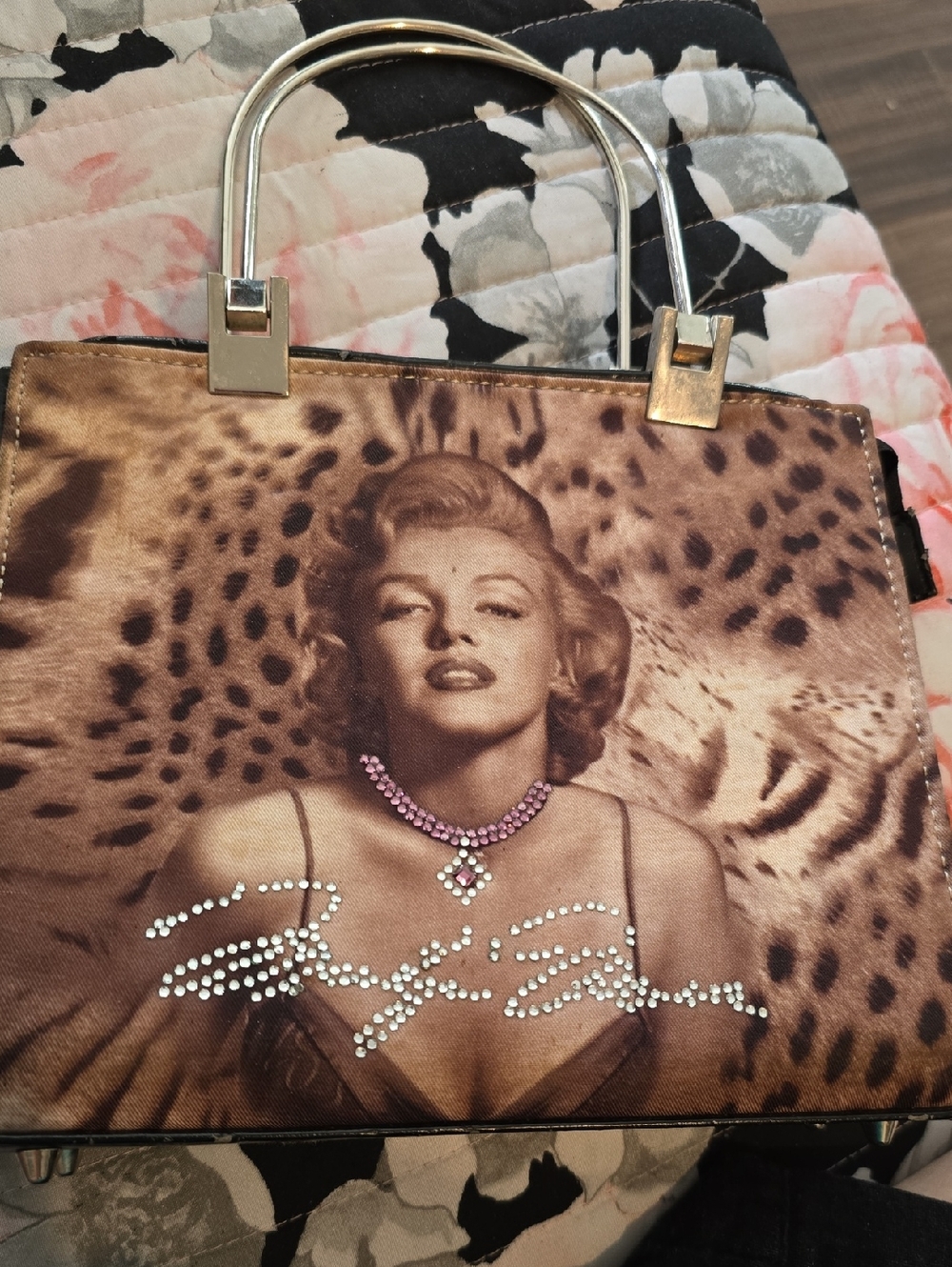 Leopard-Print Rhinestone Accent Tote in Brown